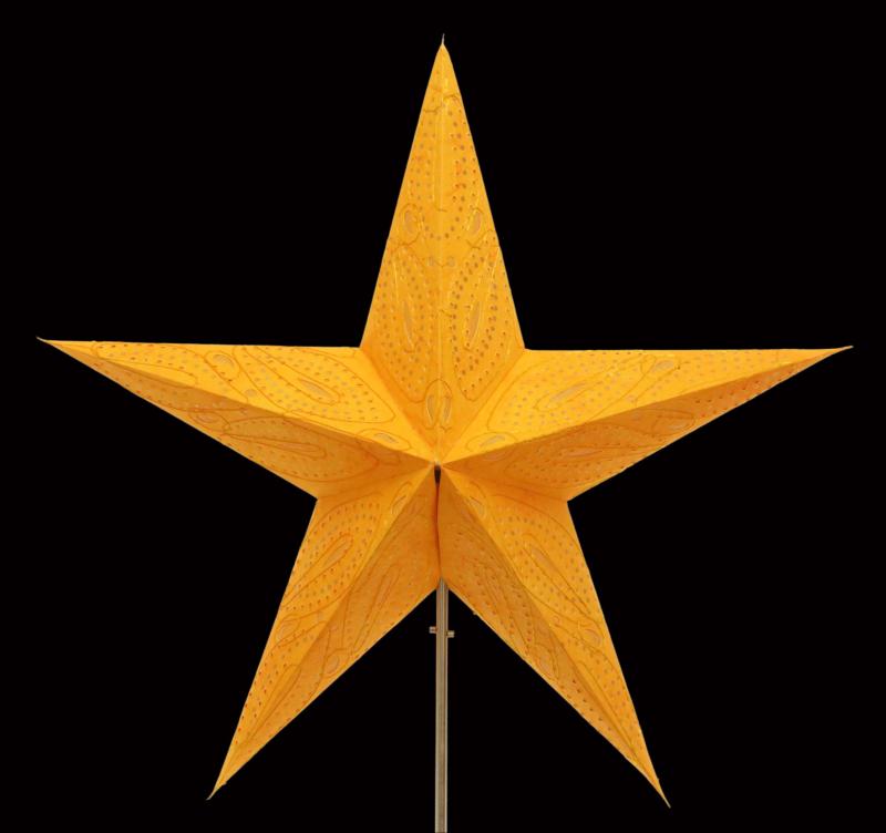 Siddharta Batik Glitter/Orange - Faltbarer Leuchtstern, Weihnachtsstern aus Papier mit 5 Zacken, 60 cm